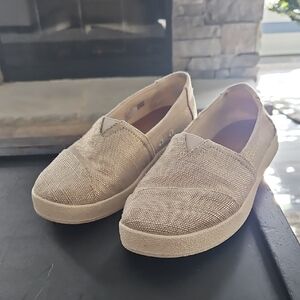 Toms Beige Gold Textured Slip-On Flats